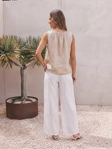 Linen Flax Top-Apricot