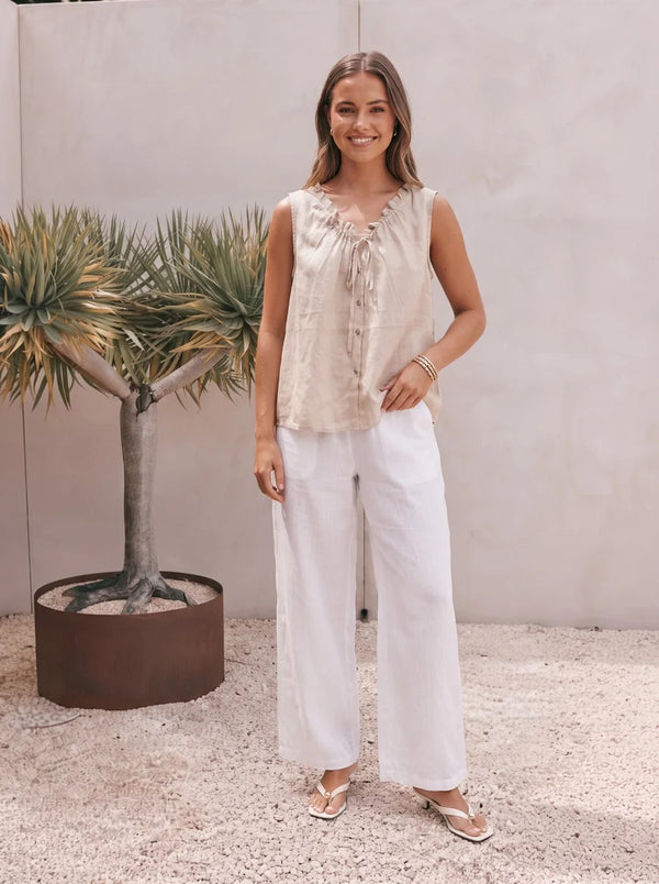 Linen Flax Top-Apricot
