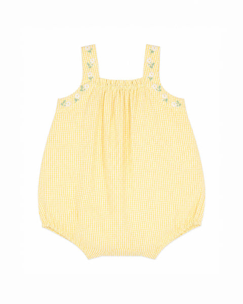 LIBBY CHECK ROMPER W EMB STRAPS