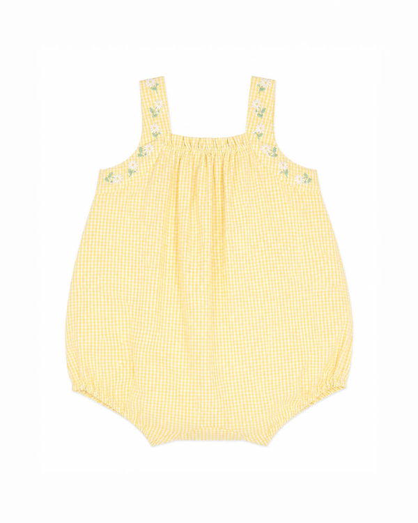LIBBY CHECK ROMPER W EMB STRAPS