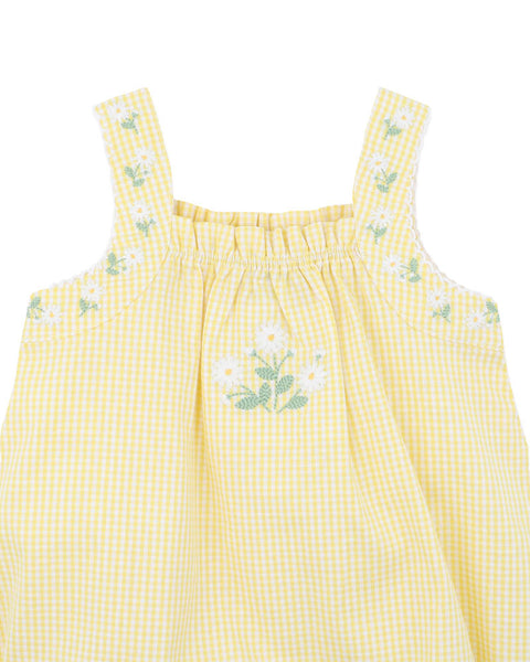 LIBBY CHECK ROMPER W EMB STRAPS