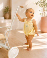 LIBBY CHECK ROMPER W EMB STRAPS