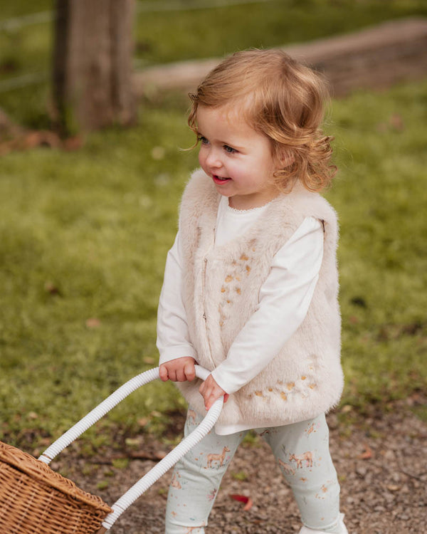 Winnie Embroidered Faux Fur Vest