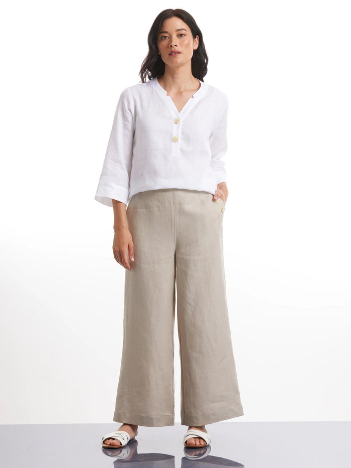 Marco Polo-3/4 Button Linen Pant-Linen colour
