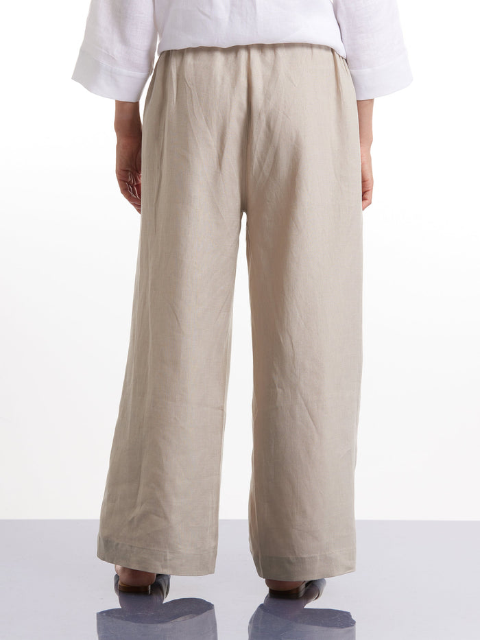 Marco Polo-3/4 Button Linen Pant-Linen colour