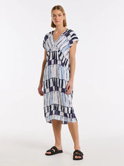 Marco Polo- Short Sleeve Abstract Stamp Dress