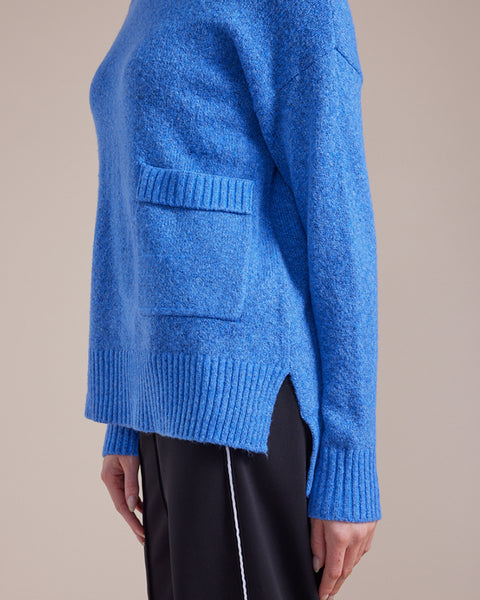 Marco Polo- Longline Roll Neck Sweater-Blue Quartz