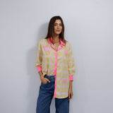Embroidered Beige/Fluro Pink Check Shirt