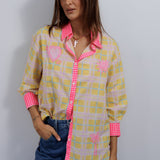 Embroidered Beige/Fluro Pink Check Shirt