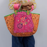 GOOD VIBES quilted Cotton Tote Pink/Orange