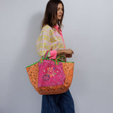 GOOD VIBES quilted Cotton Tote Pink/Orange