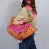 GOOD VIBES quilted Cotton Tote Pink/Orange
