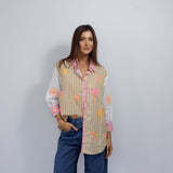 Embroidered Beige Stripe Shirt