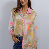 Embroidered Beige Stripe Shirt
