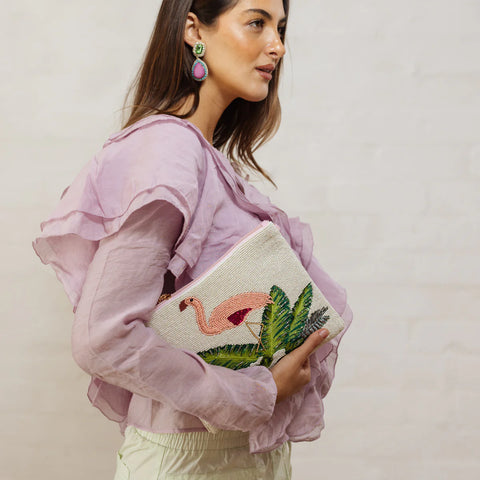 Zoda Flamingo Beaded Clutch