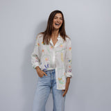 Stripe embroidered motif shirt Floral