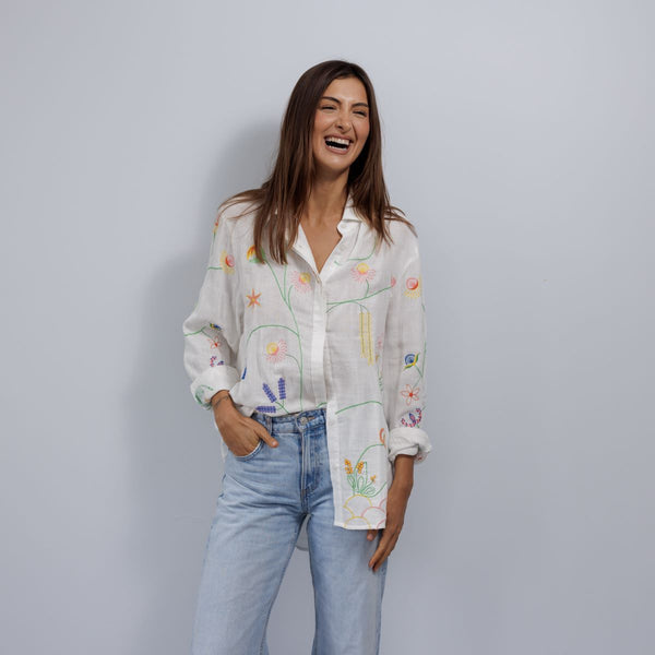 Stripe embroidered motif shirt Floral
