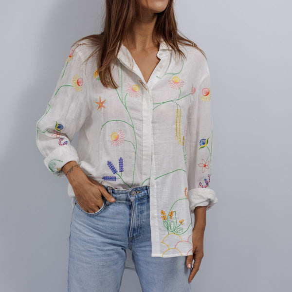 Stripe embroidered motif shirt Floral