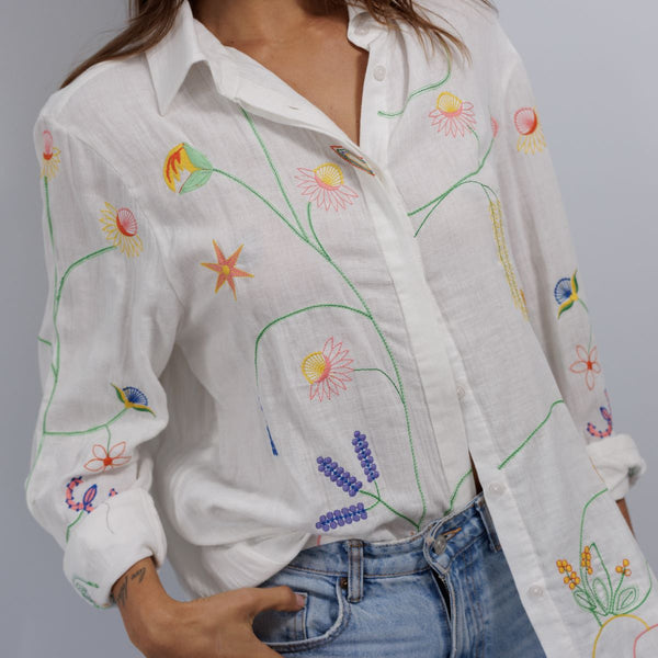 Stripe embroidered motif shirt Floral