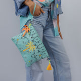 Quilted Embroidered pouch Blue