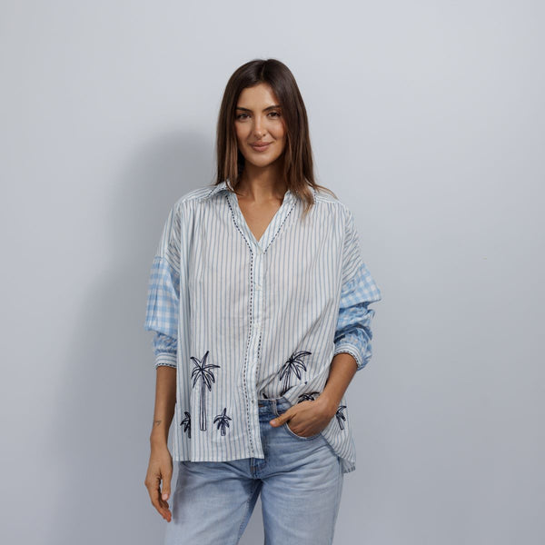Stripe embroidered motif shirt Palm