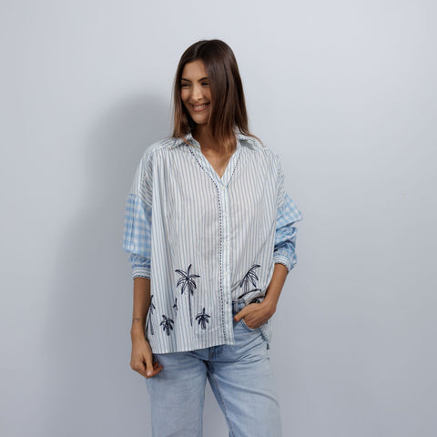 Stripe embroidered motif shirt Palm