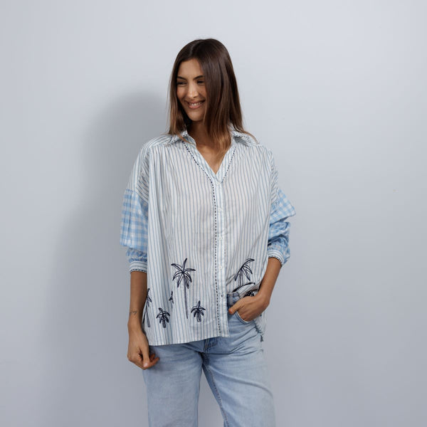Stripe embroidered motif shirt Palm