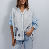 Stripe embroidered motif shirt Palm