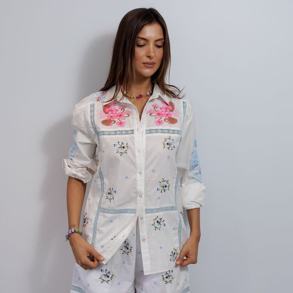 Embroidered White Floral Shirt