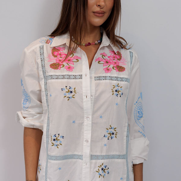 Embroidered White Floral Shirt