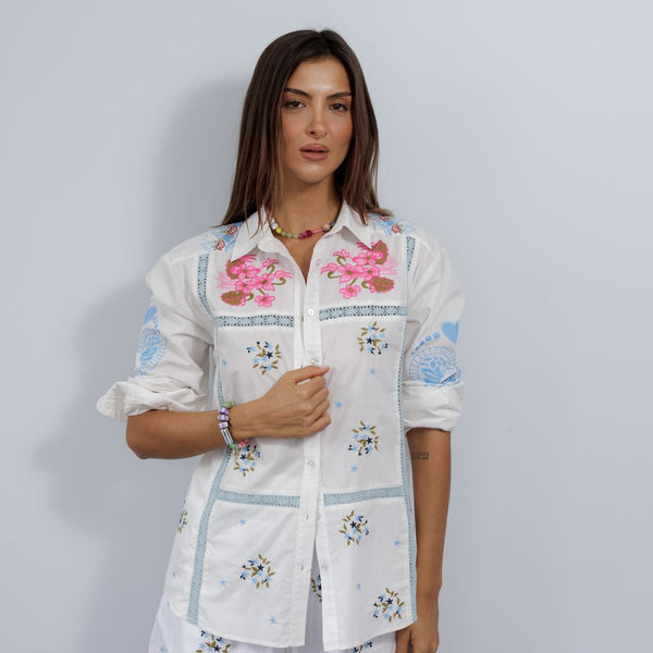 Embroidered White Floral Shirt