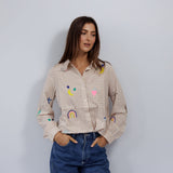 Gingham embroidered motif shirt