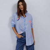 Stripe embroidered motif shirt Blue