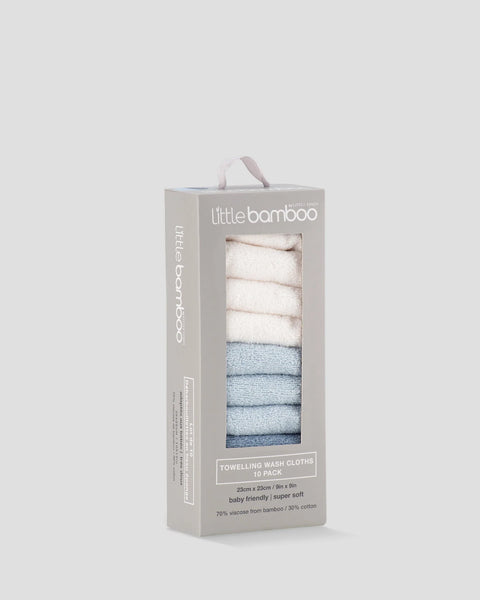 Baby Towelling Washers 10PK - Retro Blue