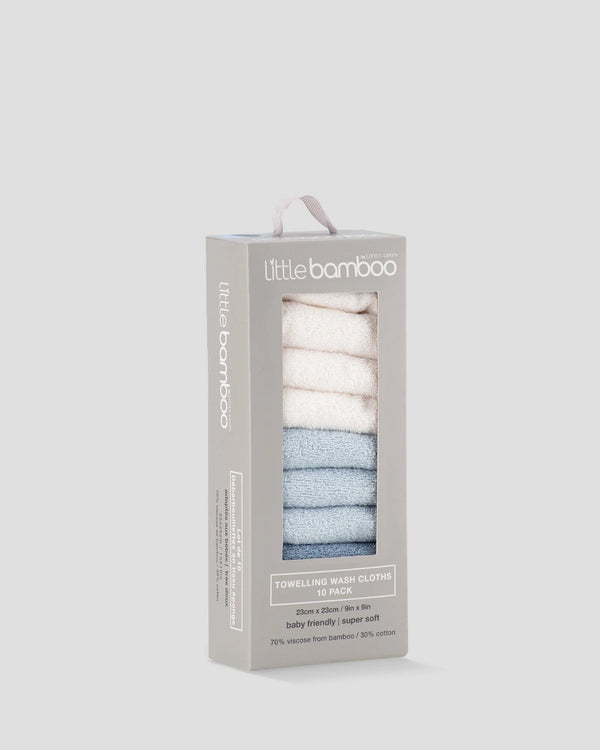 Baby Towelling Washers 10PK - Retro Blue