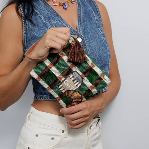 Coffee Croissant Beaded Purse