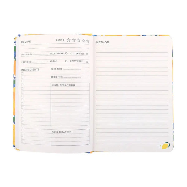 Italian Lemon Print Paper Recipe Journal