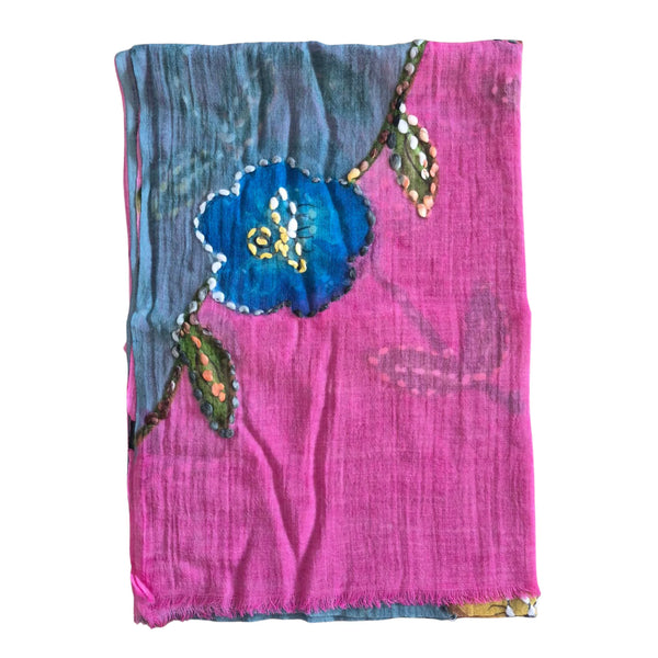 Hot Pink Flower Wool Scarf
