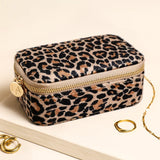 Leopard Print Velvet Rectangular Travel Jewellery Case