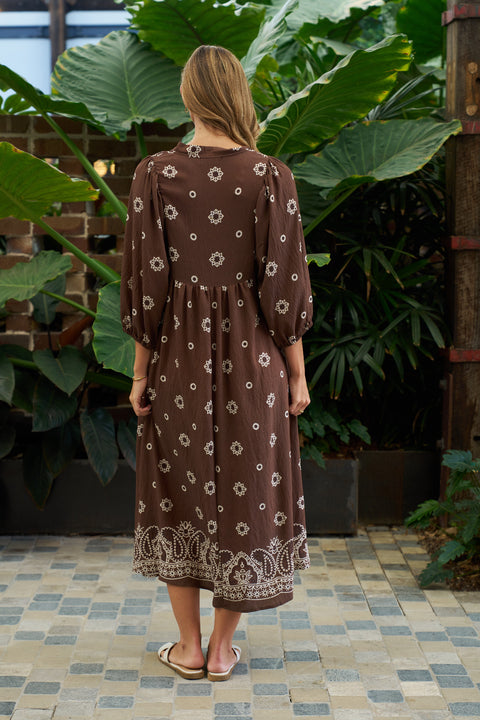 Sarah Midi Dress Brown Floral