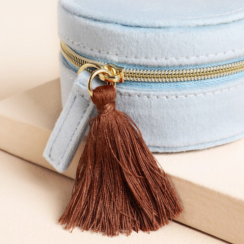 Blue Wildflower Mini Round Travel Jewellery Case