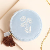 Blue Wildflower Mini Round Travel Jewellery Case