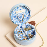 Blue Wildflower Mini Round Travel Jewellery Case