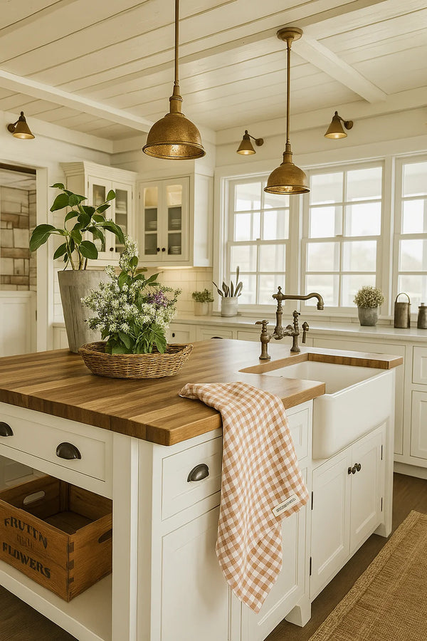 Pure French Linen Tea Towel -Blush Stripe