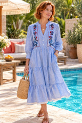 Striped dress with Embroidery