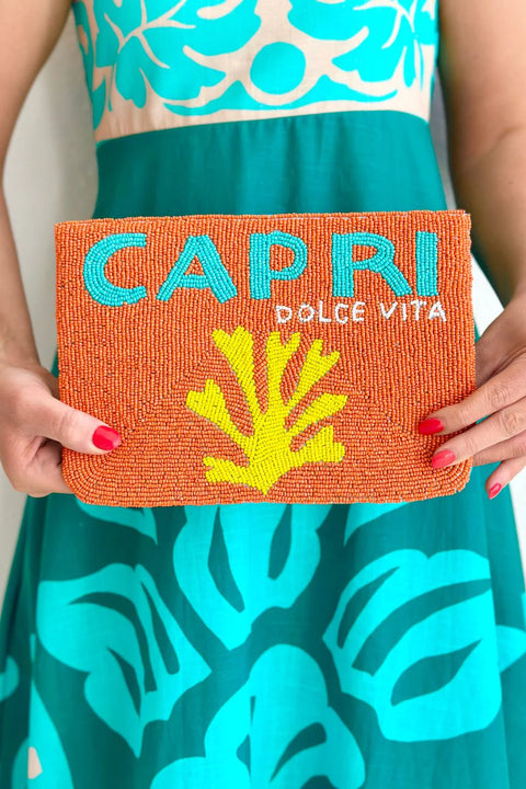 Zoda Capri Orange Beaded Clutch
