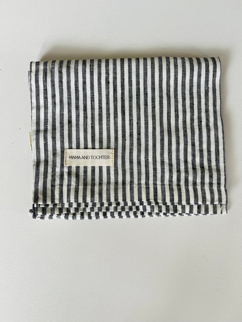 Pure French Linen Pin Stripe  Tea Towel - Charcoal