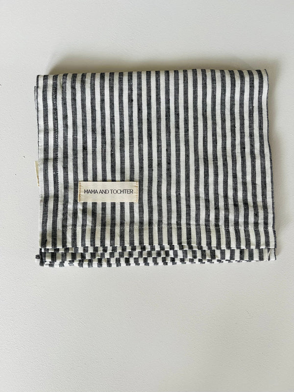 Pure French Linen Pin Stripe  Tea Towel - Charcoal