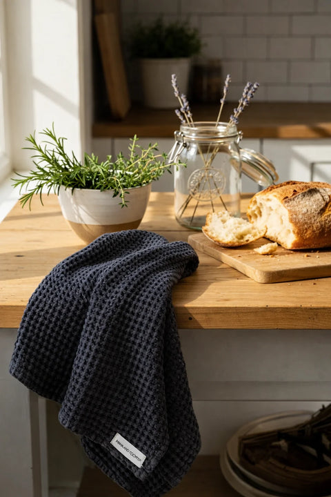 Rustic Waffle Extra Large Tea/Hand Towel - Charcoal