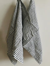 Pure French Linen Pin Stripe  Tea Towel - Charcoal